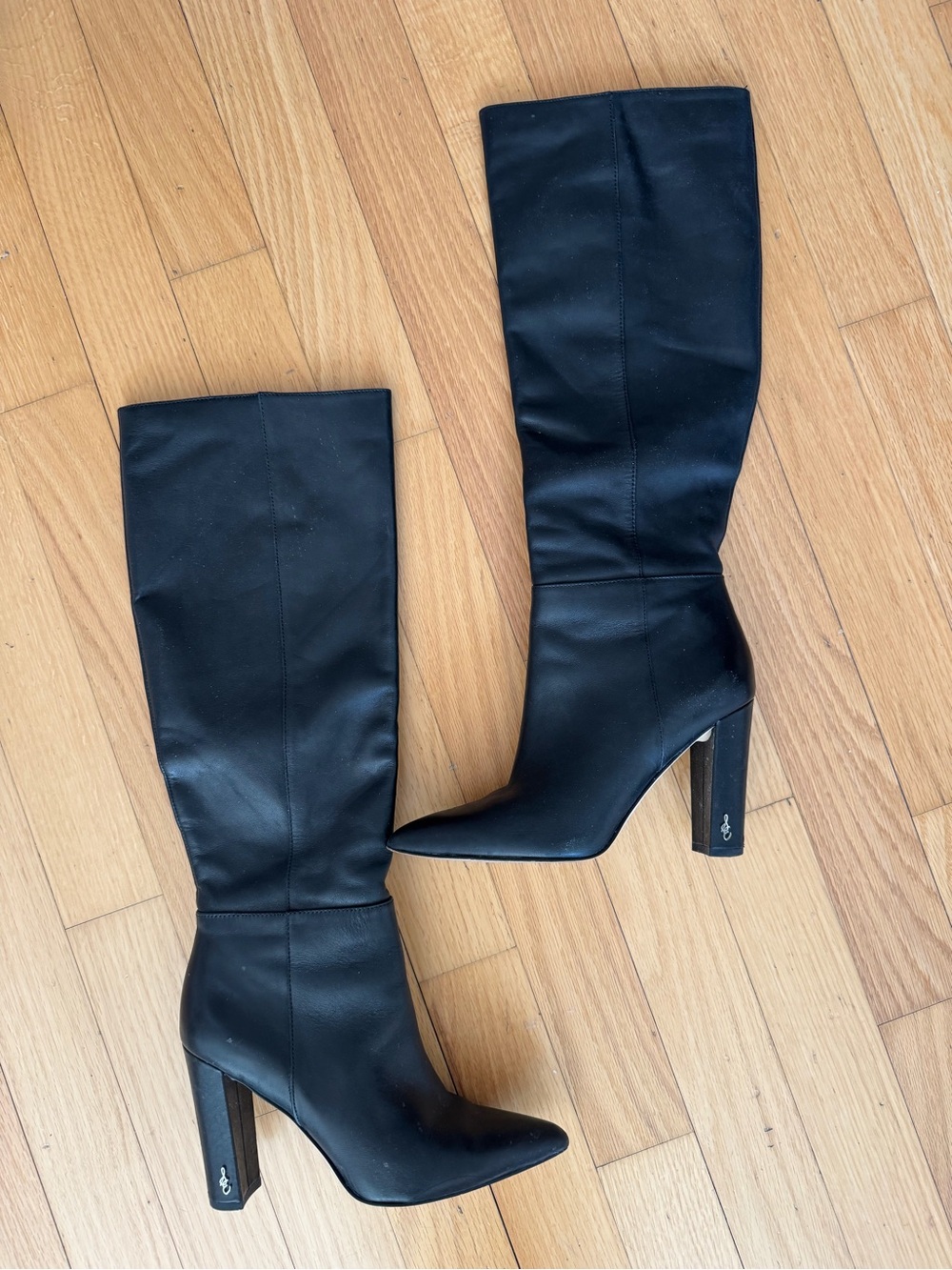 Sam Edelman Black Knee-High Pointed-Toe Heel Boots